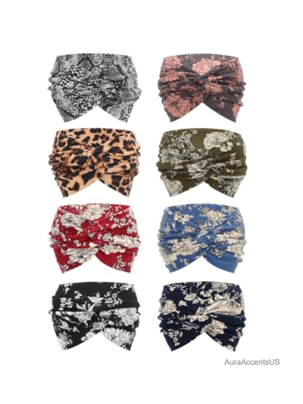 8 Pack Knotted Headbands Elastic Criss Cross Polyester Spandex Non Slip Hair